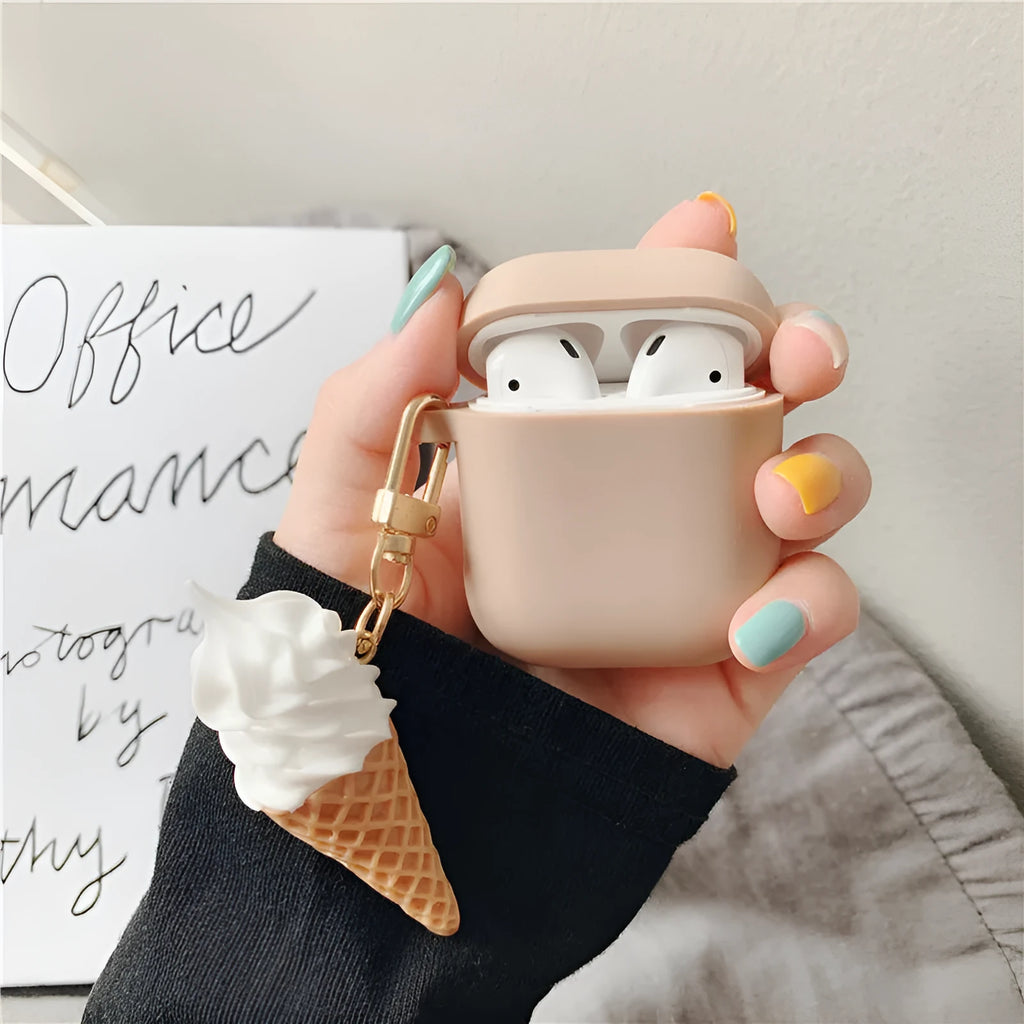 Colourful silicone cover case for Apple AirPods 2 wireless earbuds featuring a cylinder ice cream design.