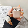 Colourful silicone cover case for Apple AirPods 2 wireless earbuds featuring a cylinder ice cream design.