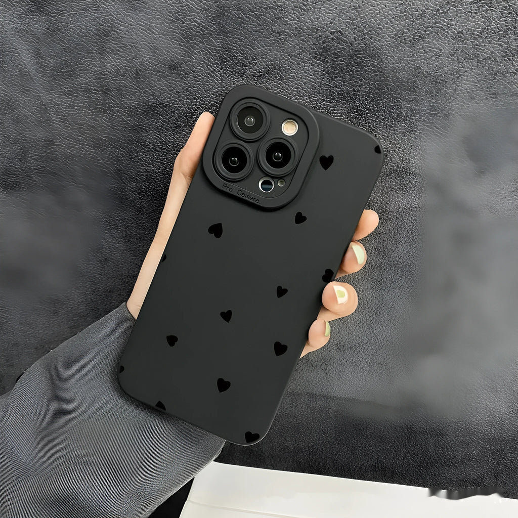 Black with love TPU phone case back cover for iPhone 11 12 13 14 15 16 series