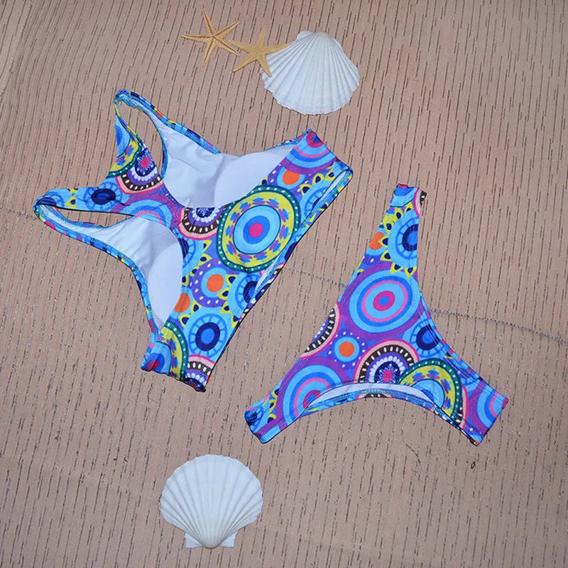Women's circle printed bikini swimsuit set in S M L XL sizes quick-dry beach two-piece