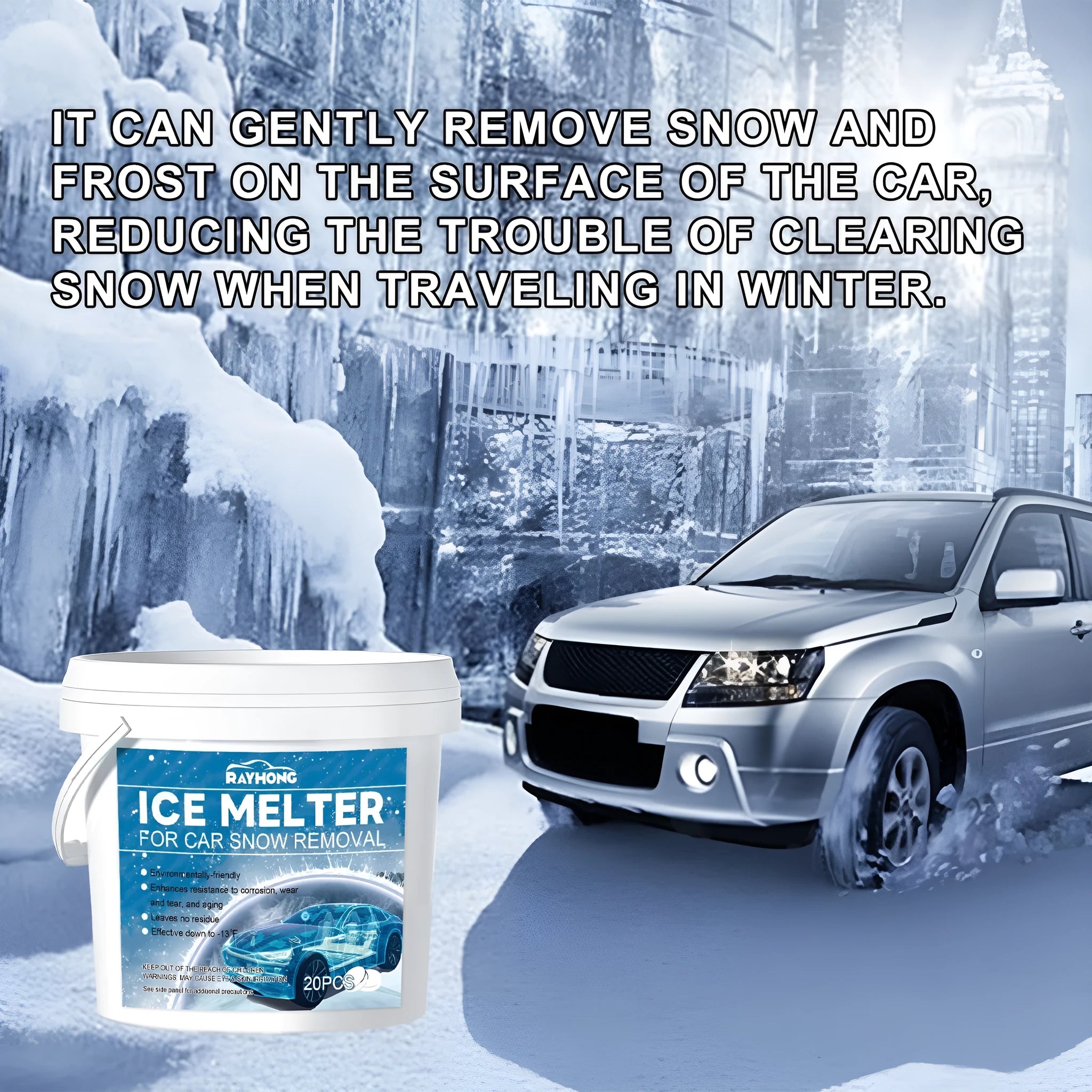 Pack of 20 car glass deicing effervescent tablets for winter windscreen defrosting