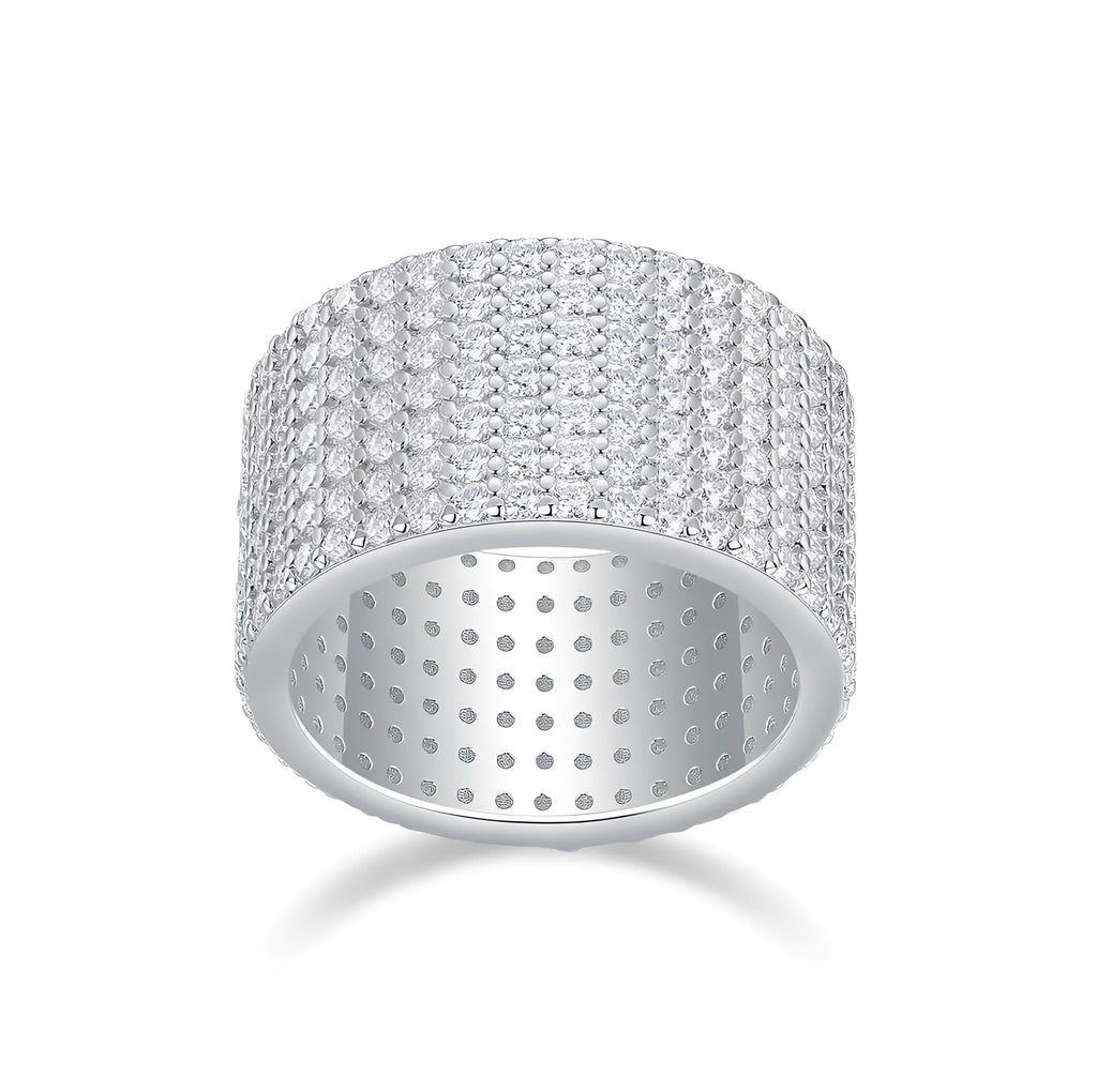 Starry River wedding ring set with moissanite stone in S925 silver with platinum plating, gift box packaging