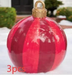 Large 60cm diameter inflatable PVC Christmas decoration ball in bright colours for outdoor use.