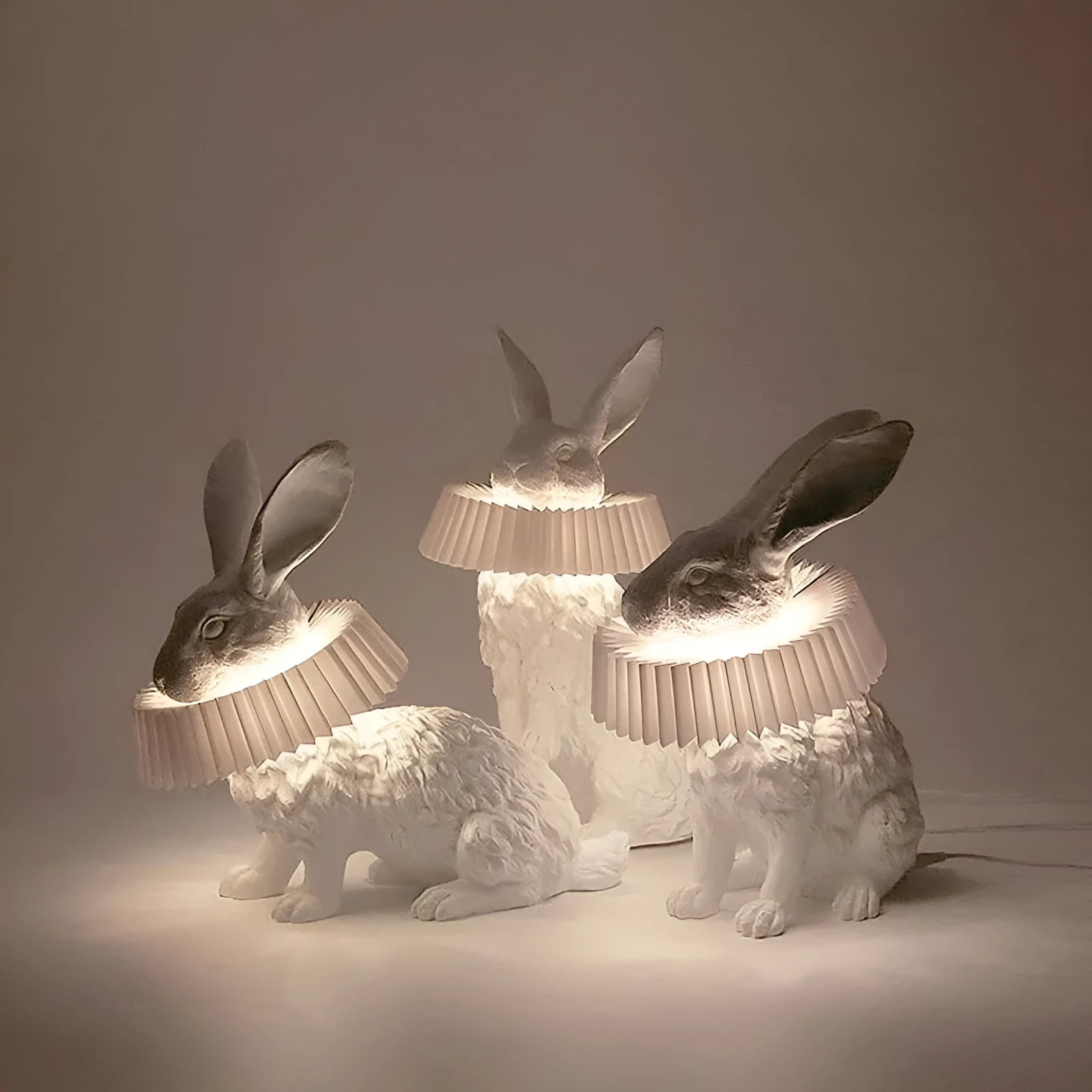 Custom graphic rabbit table lamp in standing posture with international plug options for bedroom lighting