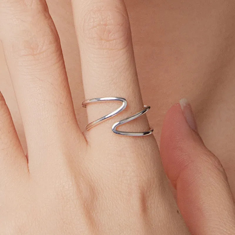 S925 sterling silver adjustable line ring for women, geometric open band, colour SCR1159-E