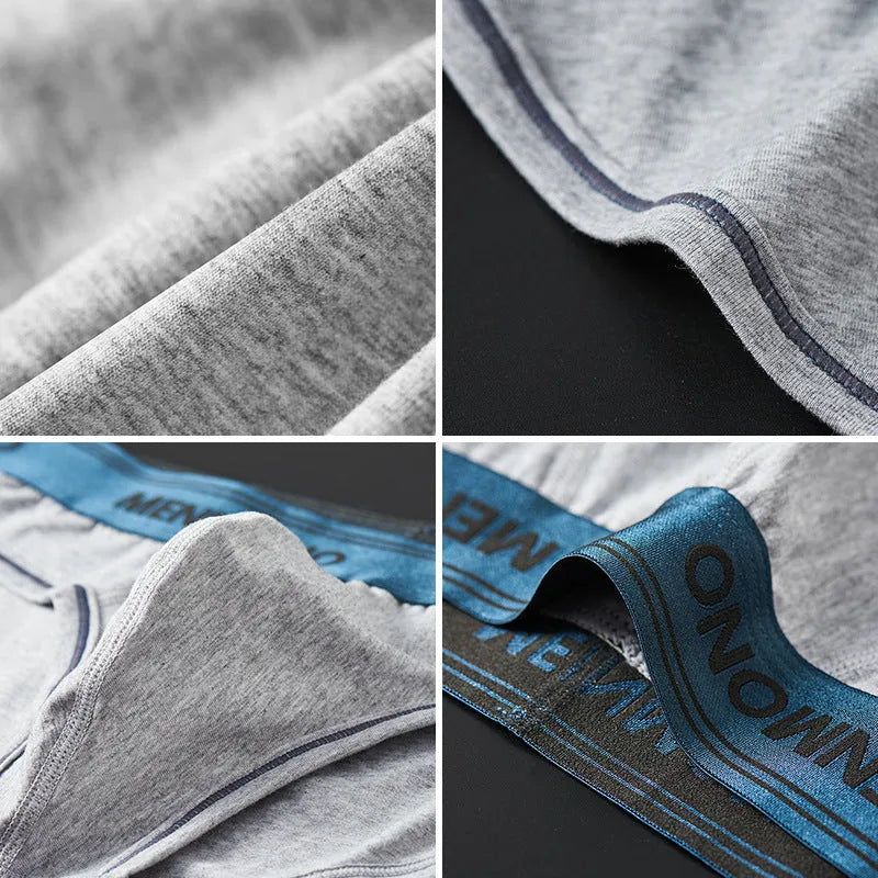 Men's low-waist cotton briefs in a colour-block design on a size chart.