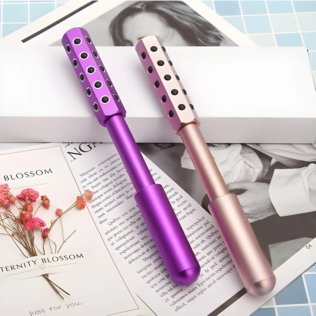 Germanium purple beauty massage roller device for facial treatment measuring 193mm long