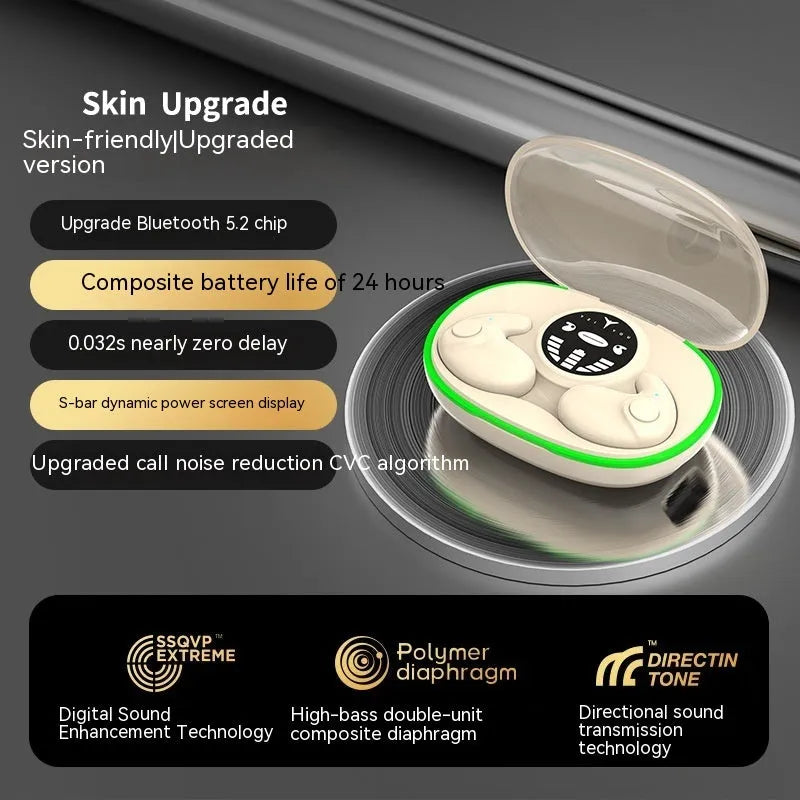 Ultra-thin invisible Bluetooth earphone in black, white, and skin colour with charging compartment