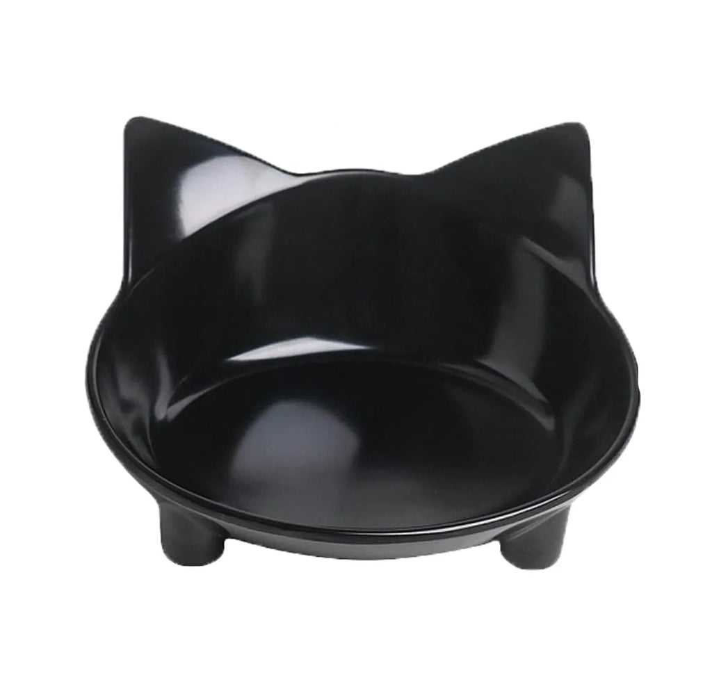 Shallow black melamine pet bowl with non-slip rubber base for cats and small dogs.