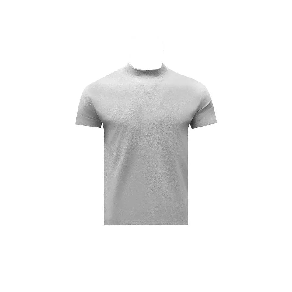 Men's cotton short sleeve t-shirt with half turtleneck and drop-shoulder sleeves in solid colour