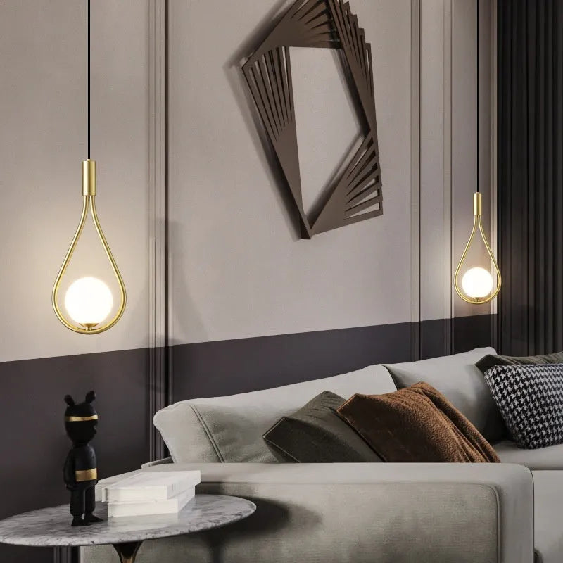 Modern minimalist copper finish bedside chandelier lamp for bedroom lighting