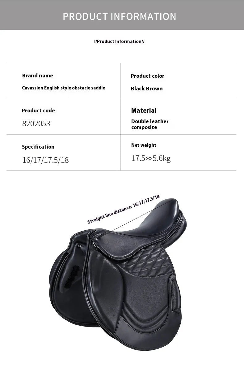 Cowhide equestrian saddle 17 inch black saddle for obstacle riding and general use