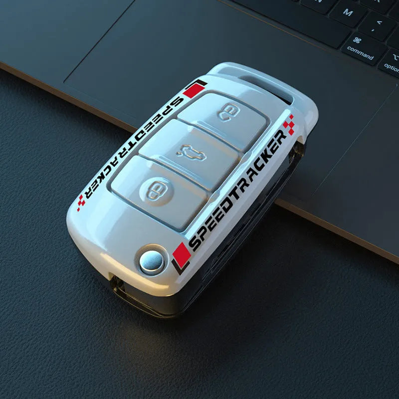 Carbon fibre style car key cover with mirrored surface in carbon colour option