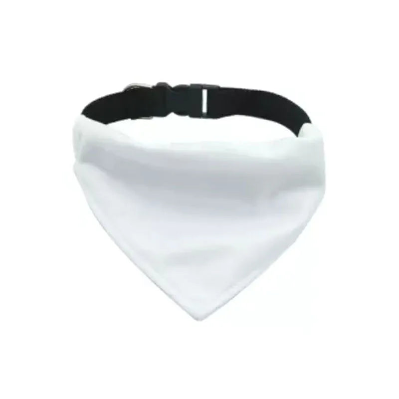 White polyester dog scarf blank ready for thermal transfer customisation in four sizes
