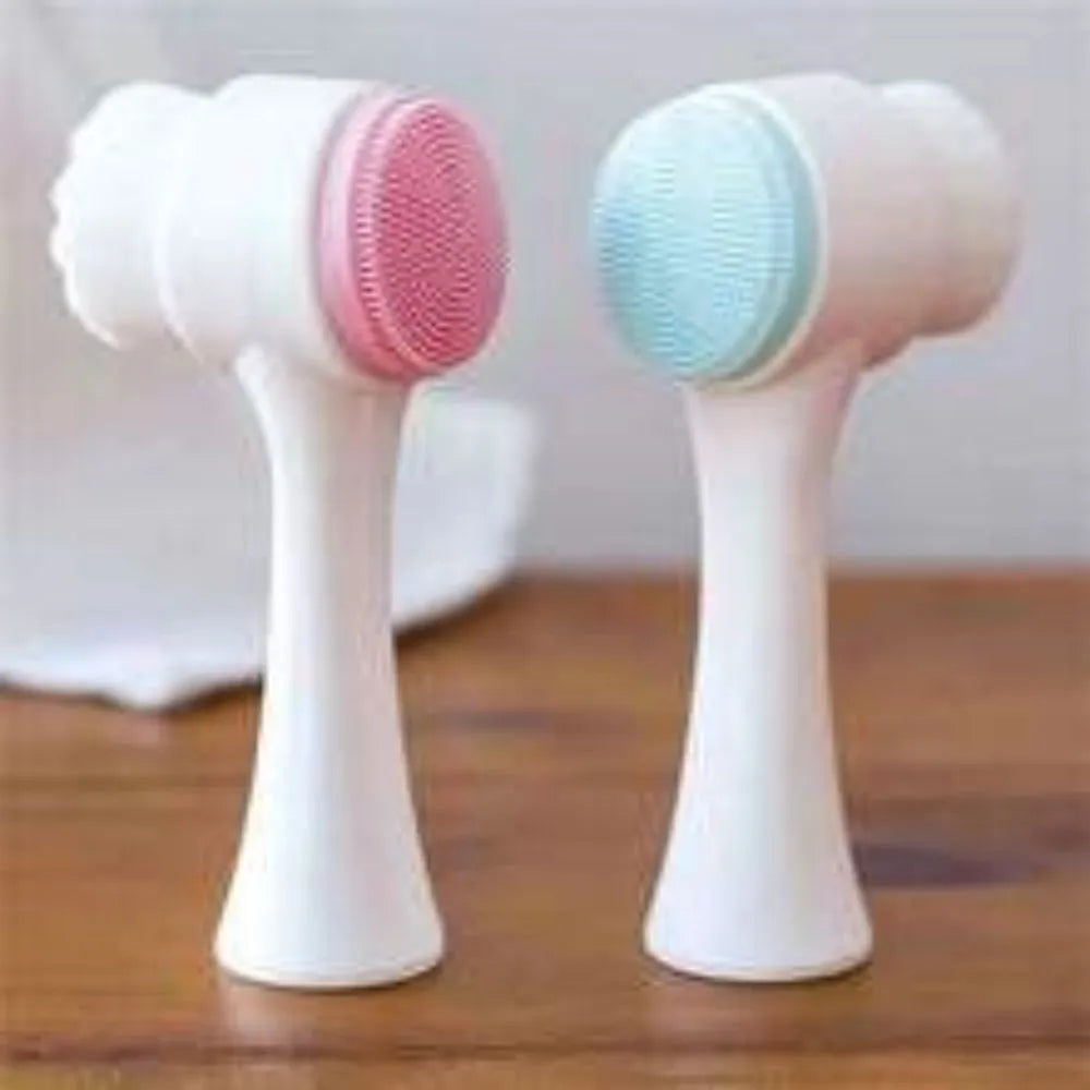 Blue and pink nylon bristle pet paw brush for dogs and cats on a white background.