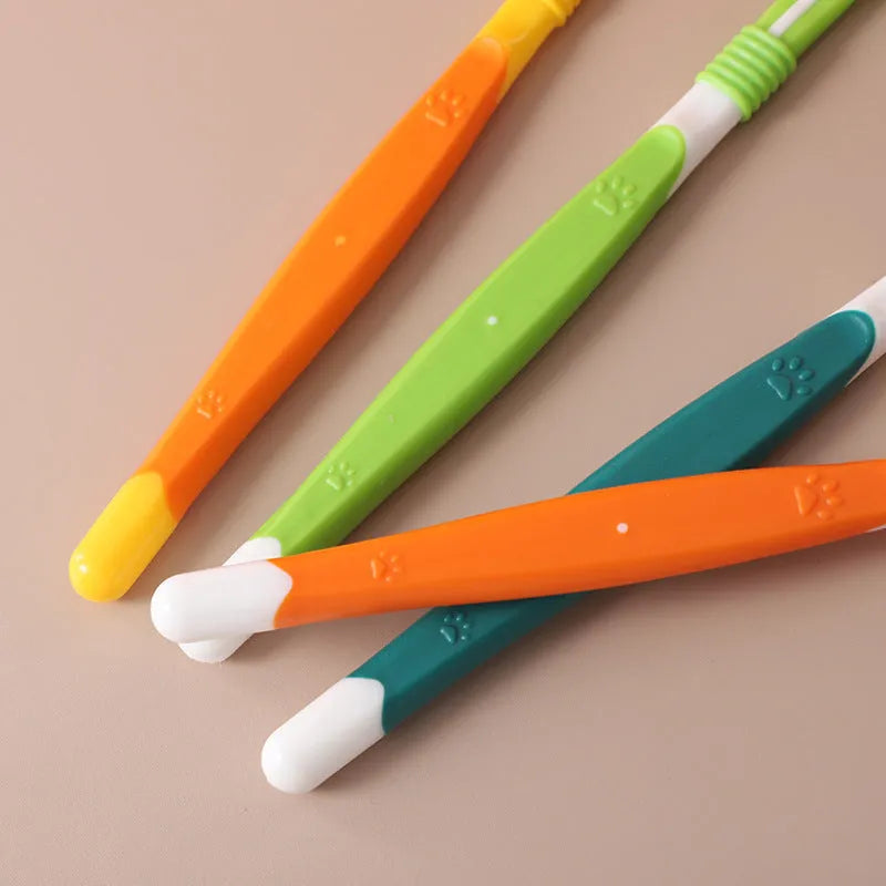 Plastic and nylon pet toothbrush for dogs and cats in multiple colour options
