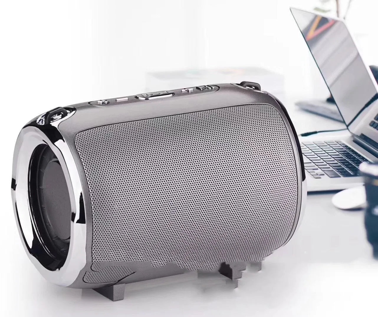 Portable subwoofer sound system with metal casing, Bluetooth connectivity, and USB card reader interface
