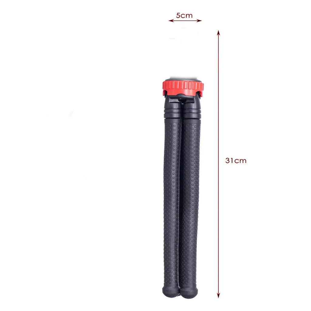 Black rubber octopus tripod with flexible legs and spherical gimbal head for mobile phones and cameras