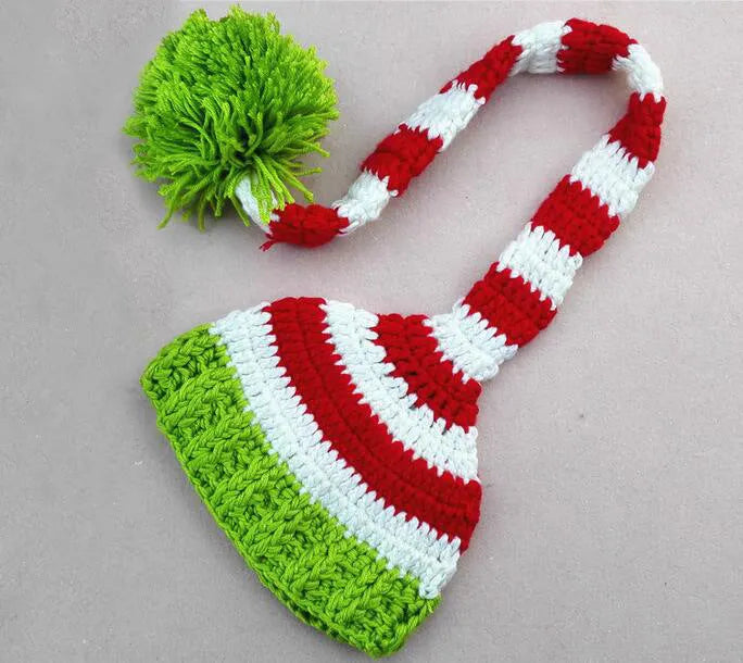 Green acrylic thread baby leg cover set with hat for 100-day photography portrait