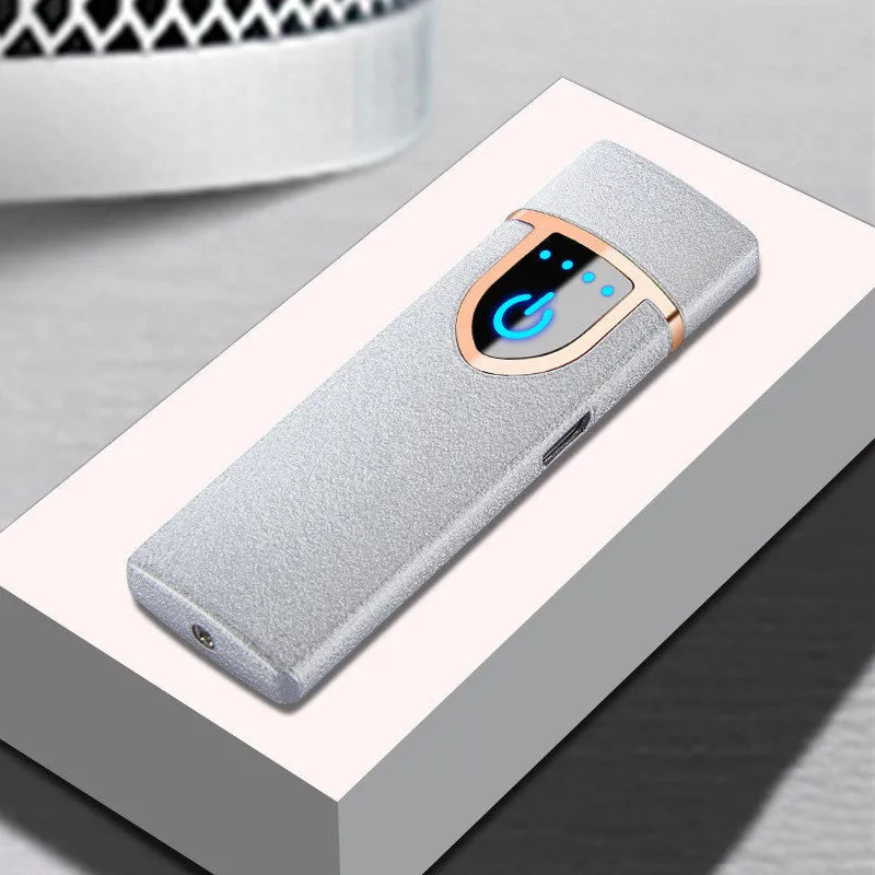 Creative fashion USB charging double arc lighter in zinc alloy, black colour, compact size 73x35x11mm