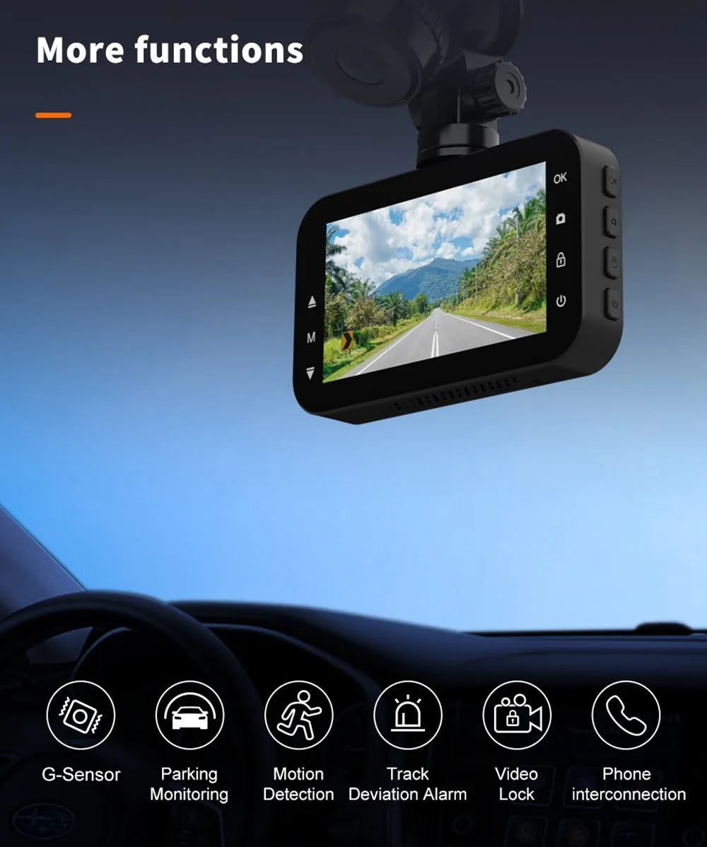 ThiEYE front and rear car dash camera with 3-inch screen, suction mount, and waterproof rear camera unit.