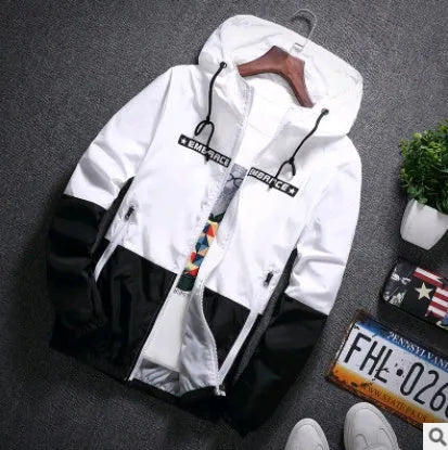 Men's thin hooded slim fit striped jacket in blue, casual spring autumn sports coat