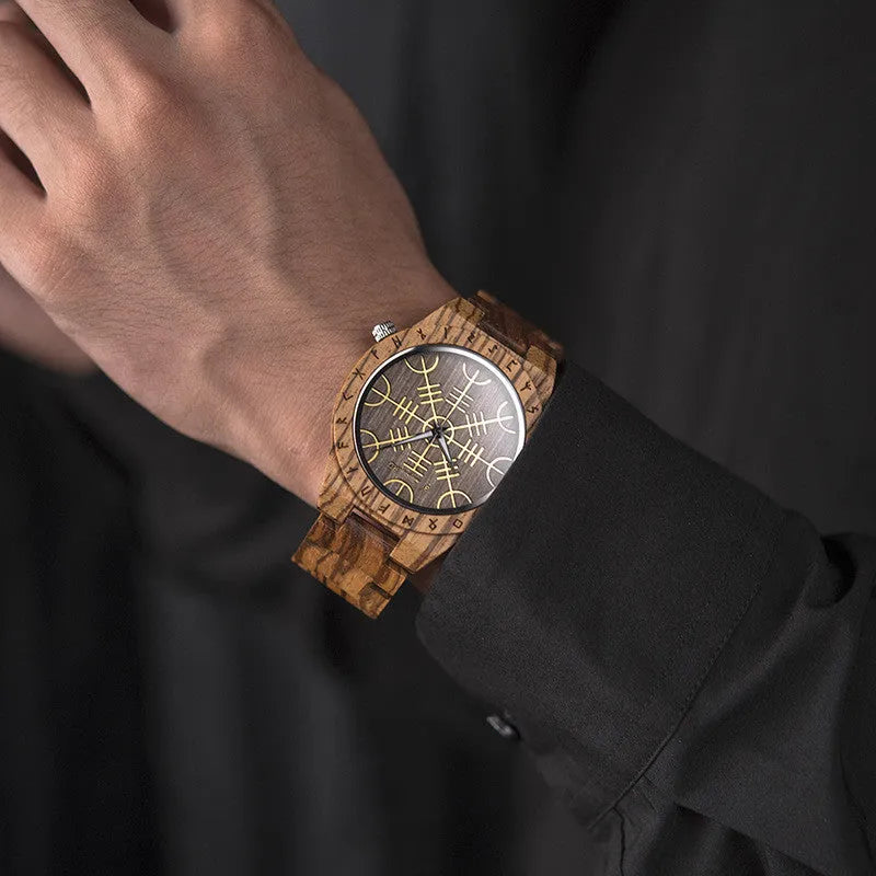 Leisure ebony wood watch with quartz movement and mineral glass, casual style