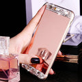 Rhinestone decorated silicone phone case for Huawei phones in gold, silver, and rose gold colours
