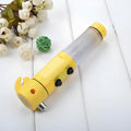 Car emergency tool with LED torch, magnetic beacon light, belt cutter, and window hammer on black background