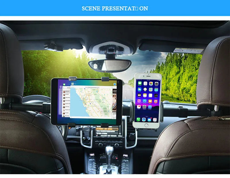 Tablet PC Car Back Seat Bracket in black, 360-degree rotation, universal fit 4-10 inch