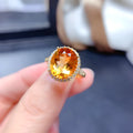 Natural citrine open ring on copper adjustable band with gold yellow diamond finish geometric shape