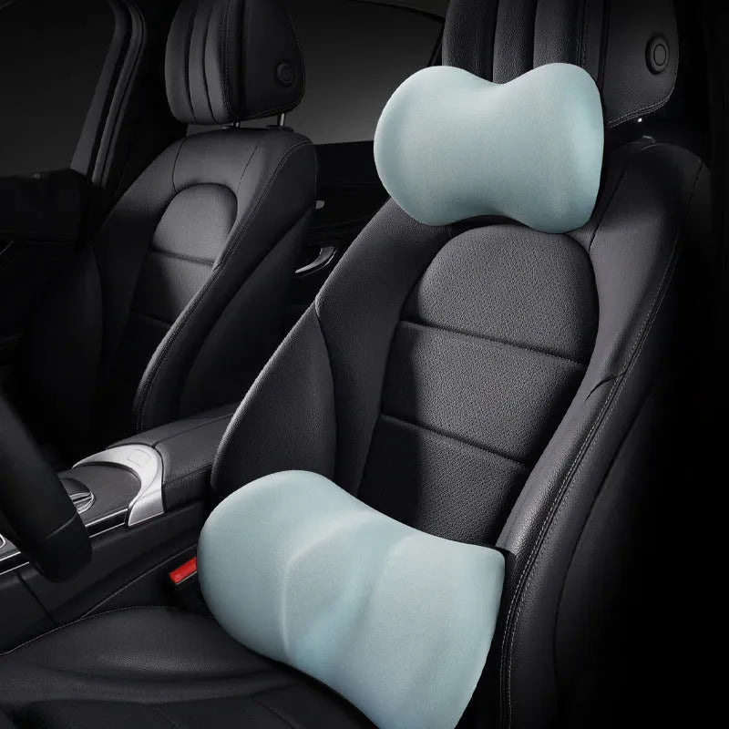 Car headrest pillow and lumbar support cushion set in multiple colour options