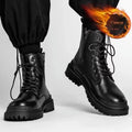 Men's black mid-top Tide British boots with a waterproof PU upper and flat rubber sole.