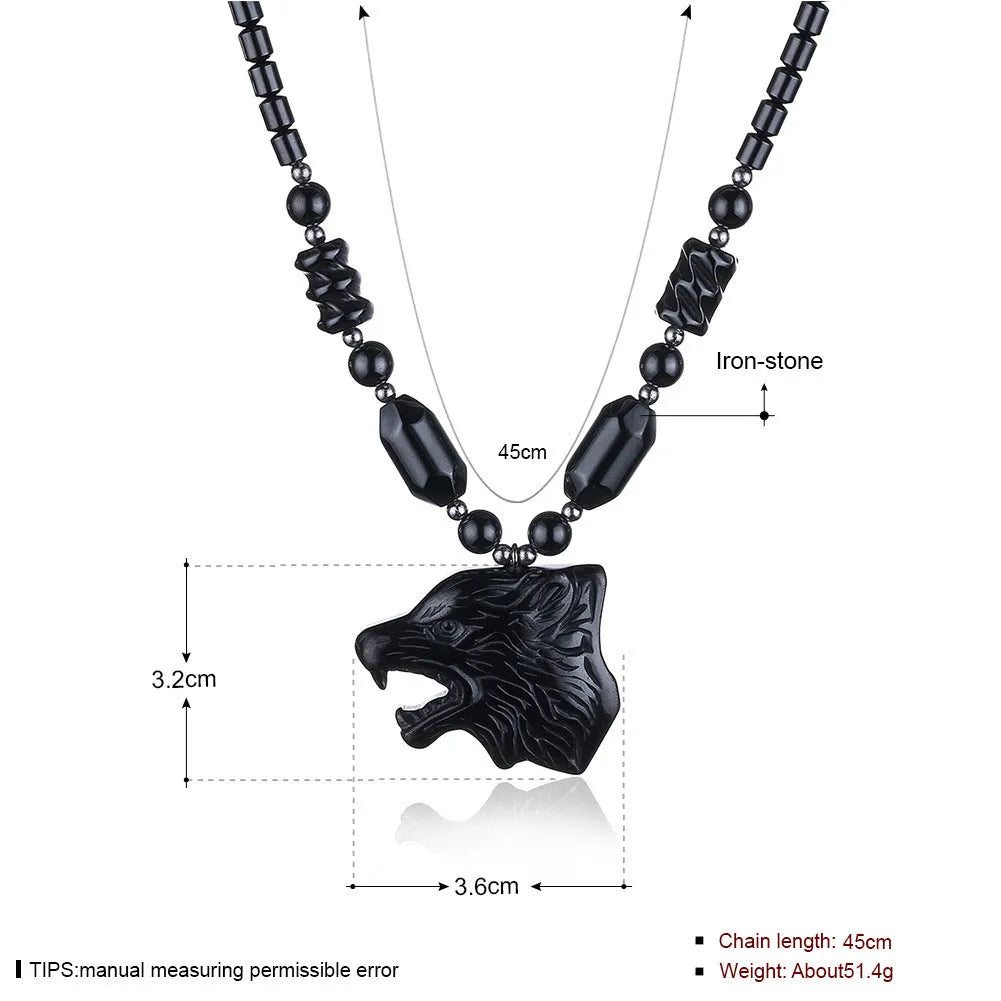 Copper wolf head pendant necklace with electroplated finish on adjustable water wave chain, colour LKNTRSN048
