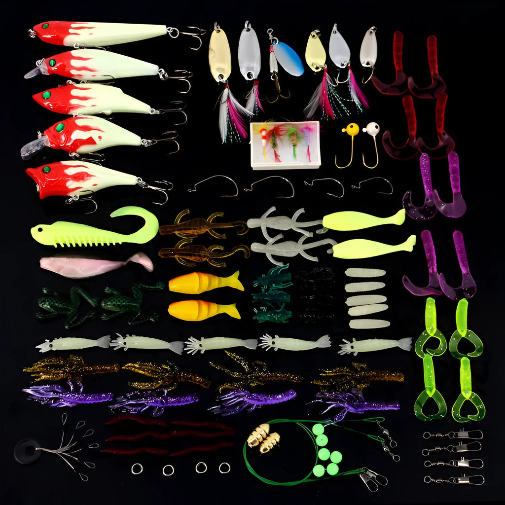 Wholesale 100-piece fishing lure set with bionic sequins and mixed colours in a box