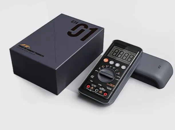 High precision digital multimeter with LCD display, black casing, 153 x 70 x 53 mm, battery powered.