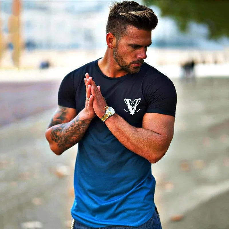 Men's 95% cotton muscle fitness t-shirt in black yellow colour, showing front view for gym workout use