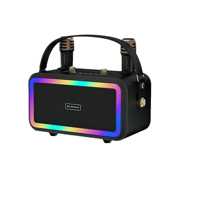 M3201 portable Bluetooth speaker with two microphones for karaoke, available in black colour, front view