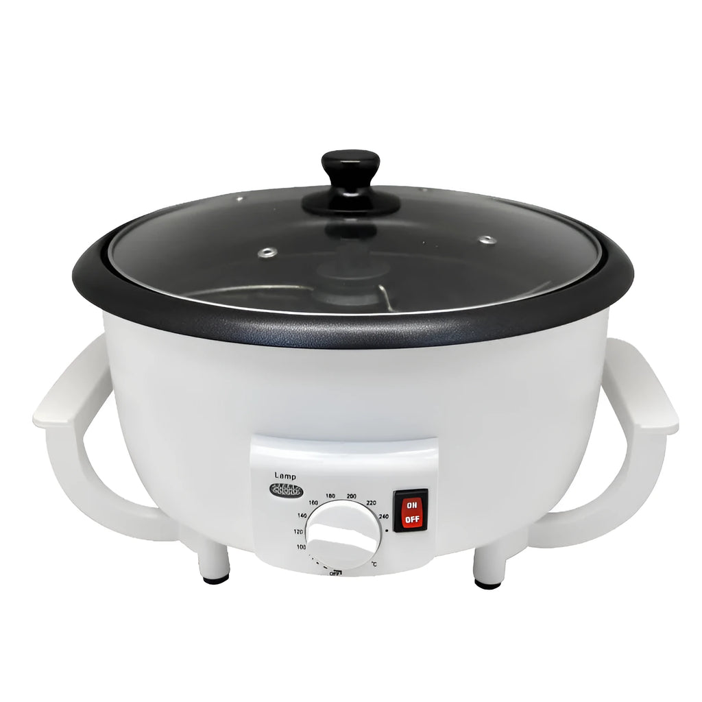 White oblate-shaped coffee bean roasting machine with 750g capacity