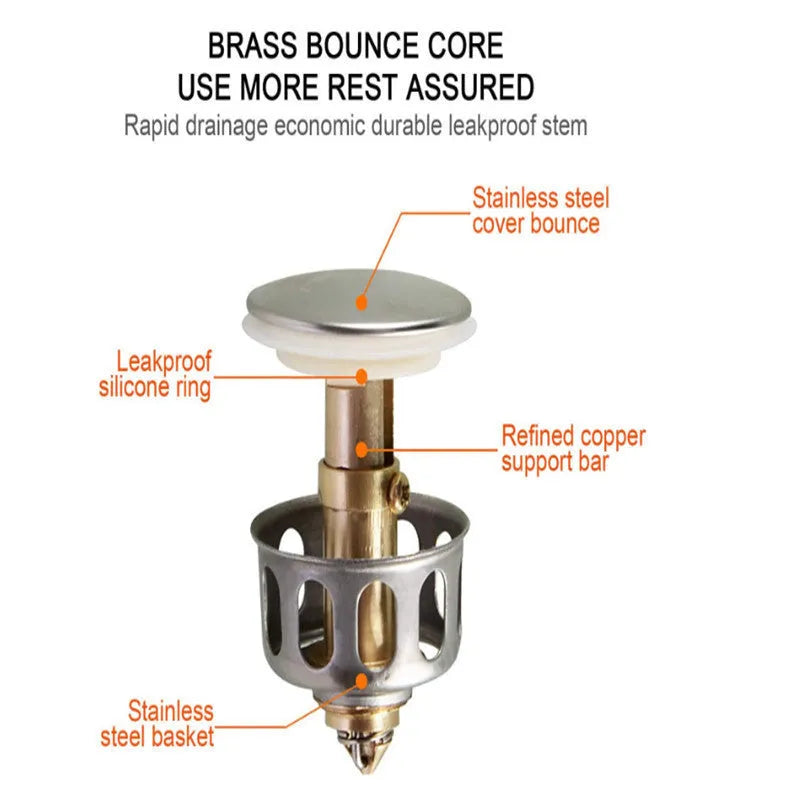 Copper manual press bounce anti-blocking anti-leakage filter element for single basin white countertop