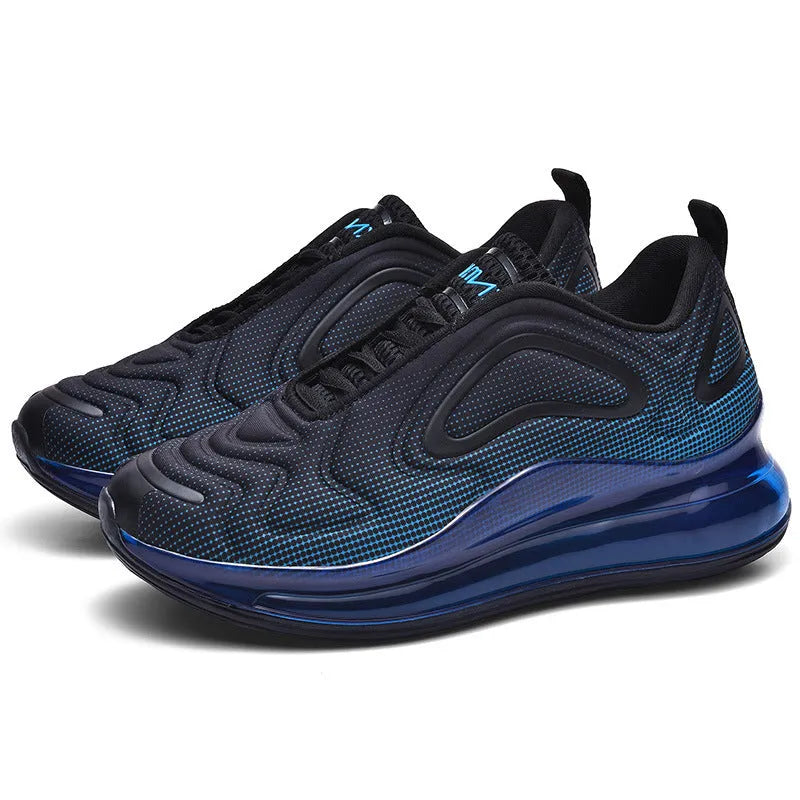 Men's air cushion lightweight sports shoes with TPU sole, black blue colour, side view