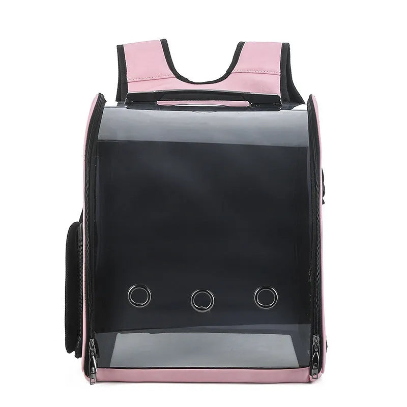 Folding transparent pet backpack in Black with food-grade PC body suitable for cats up to 13 Jin and dogs up to 10 kg