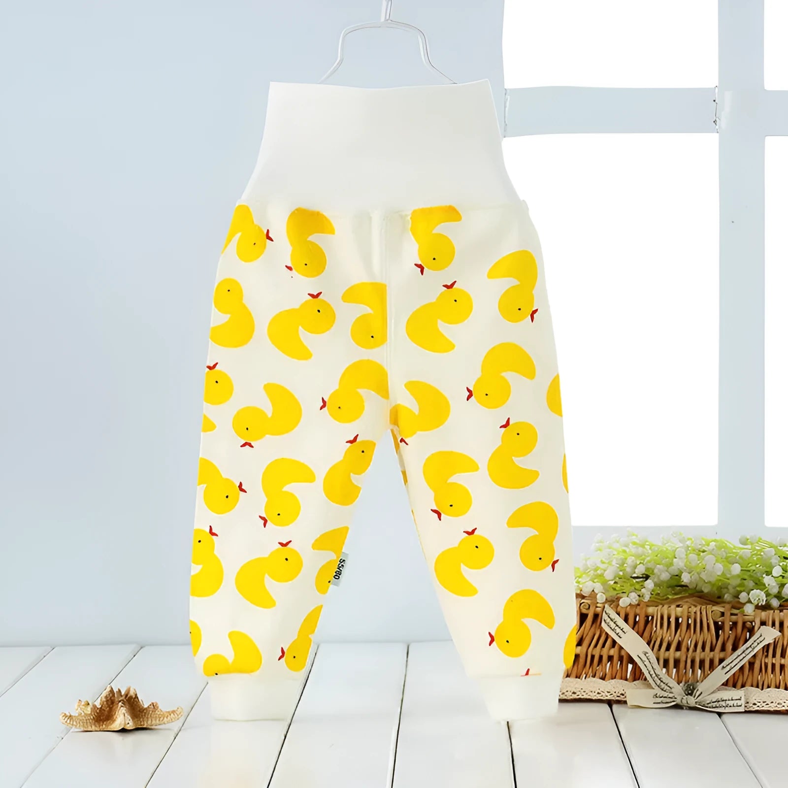 Baby cotton pants solid colour high waist rubber belt leggings 98% cotton soft treatment beige