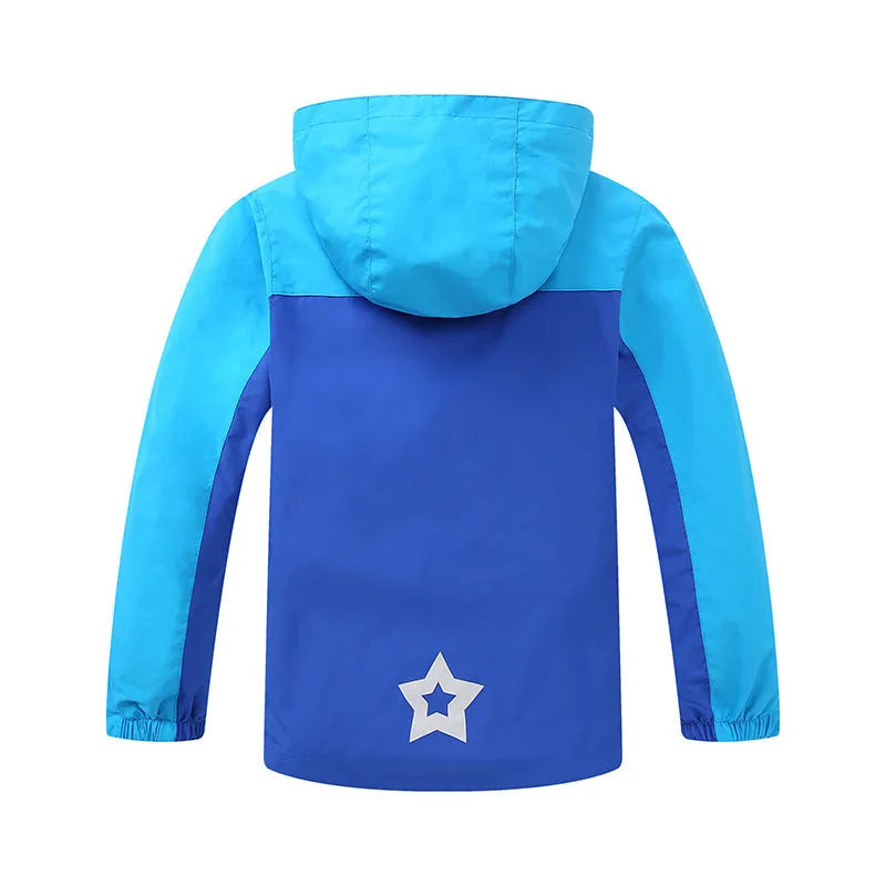 Blue thin long sleeve jacket for boys, with full zip, designed for autumn wear.