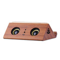 Bronze wooden home speaker with wooden shell, 3.5mm connection, and control panel on top