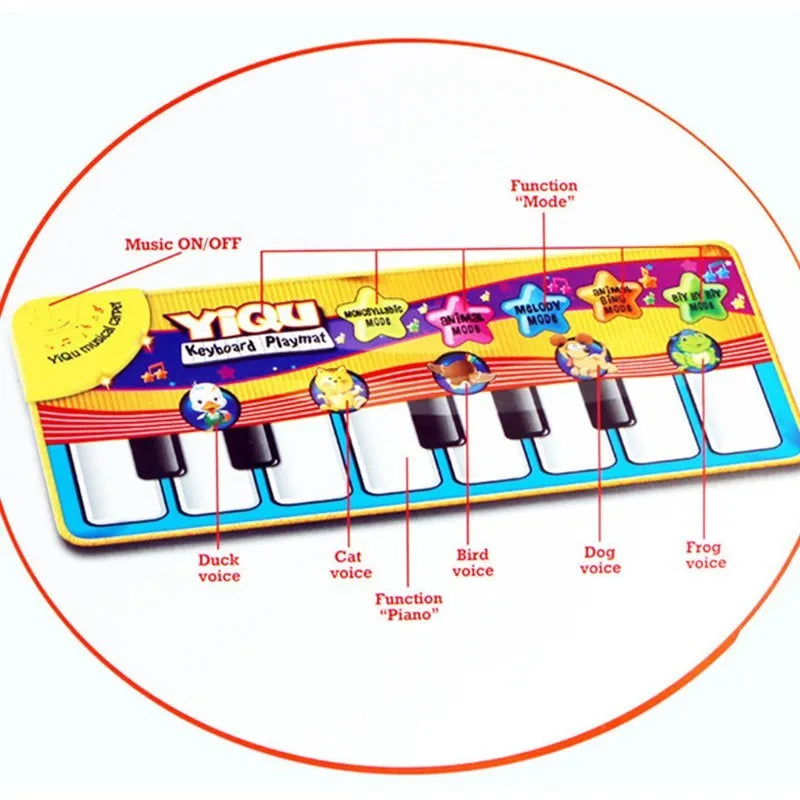 Baby musical piano play mat with colourful shapes and piano placket for kicking