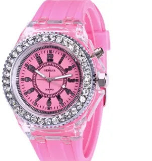 Geneva women's luminous quartz watch with 43mm alloy case and silicone strap in various colours