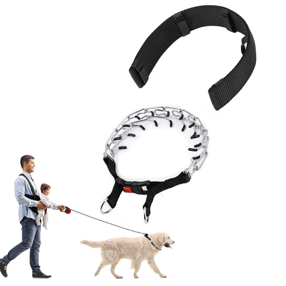 Dog training stimulation chain collar in reflective colours with size options for different breeds