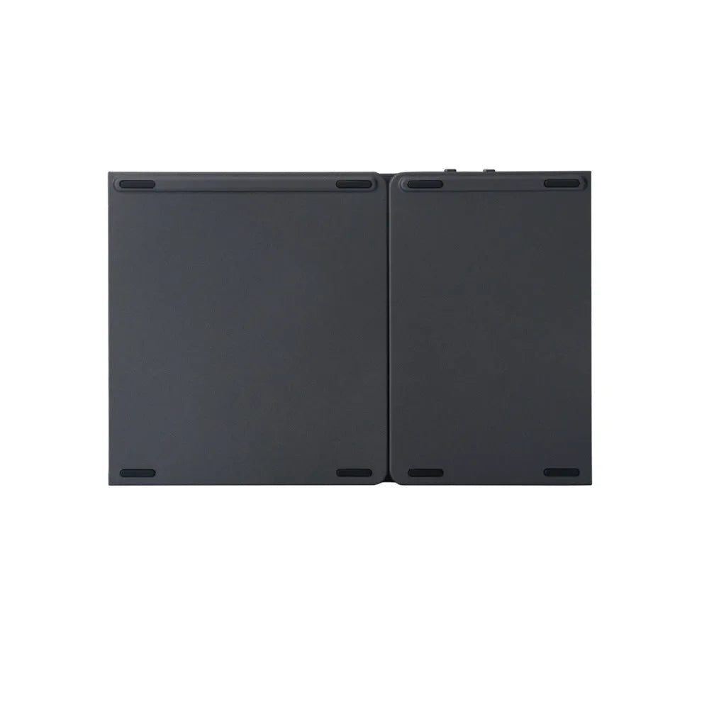 Ultra-thin tri-fold folding Bluetooth keyboard with touchpad in black, folded and spread open
