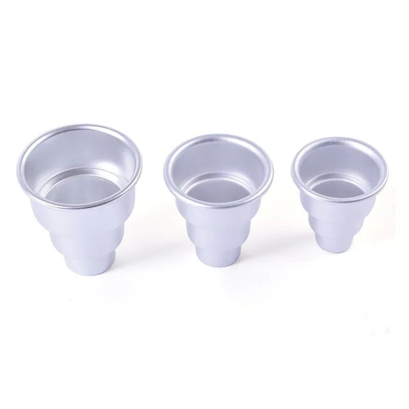 Silver aluminium alloy cake mould with three layered pudding cup cavities